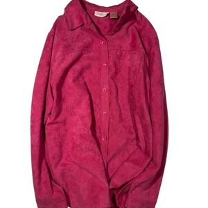 Studio Works Womens Pink Shirt Medium Long Sleeve Button‎ Up Faux Suede Vintage